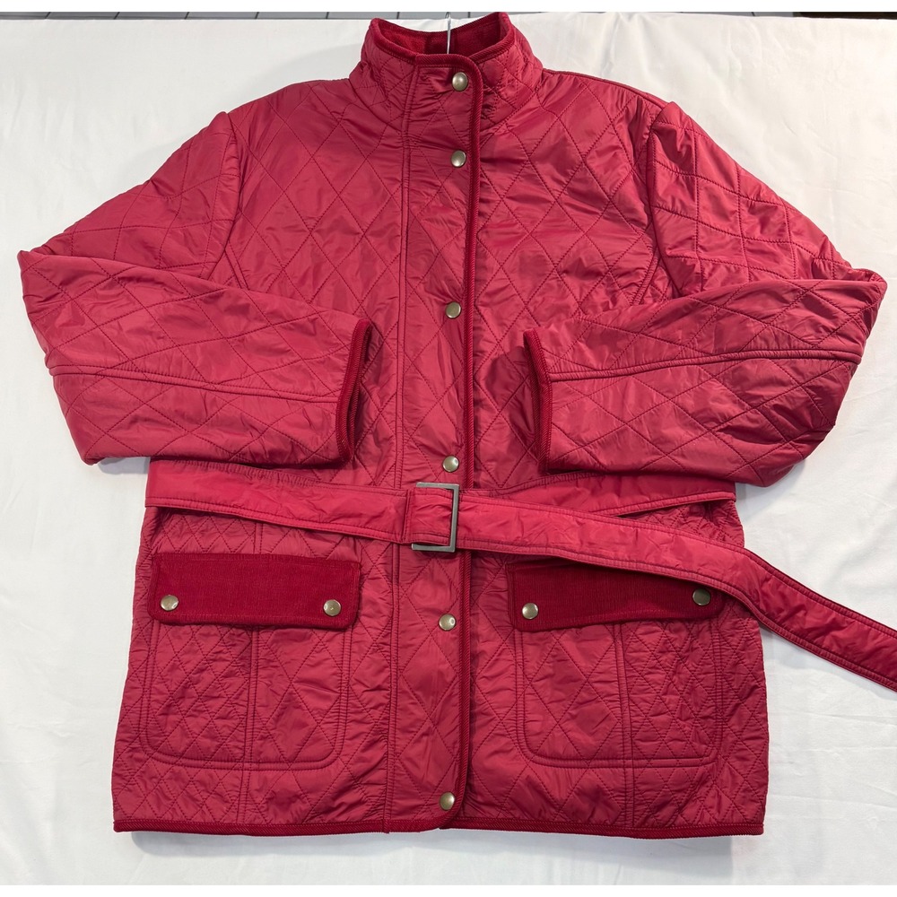 Talbots Petites Red Quilted Fleece Lined Field Jacket Belted XL Petite VN300